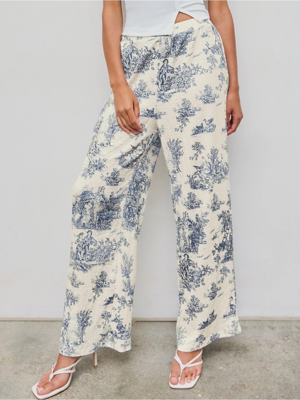 Cider Toile De Jouy Wide Leg Trousers : Small